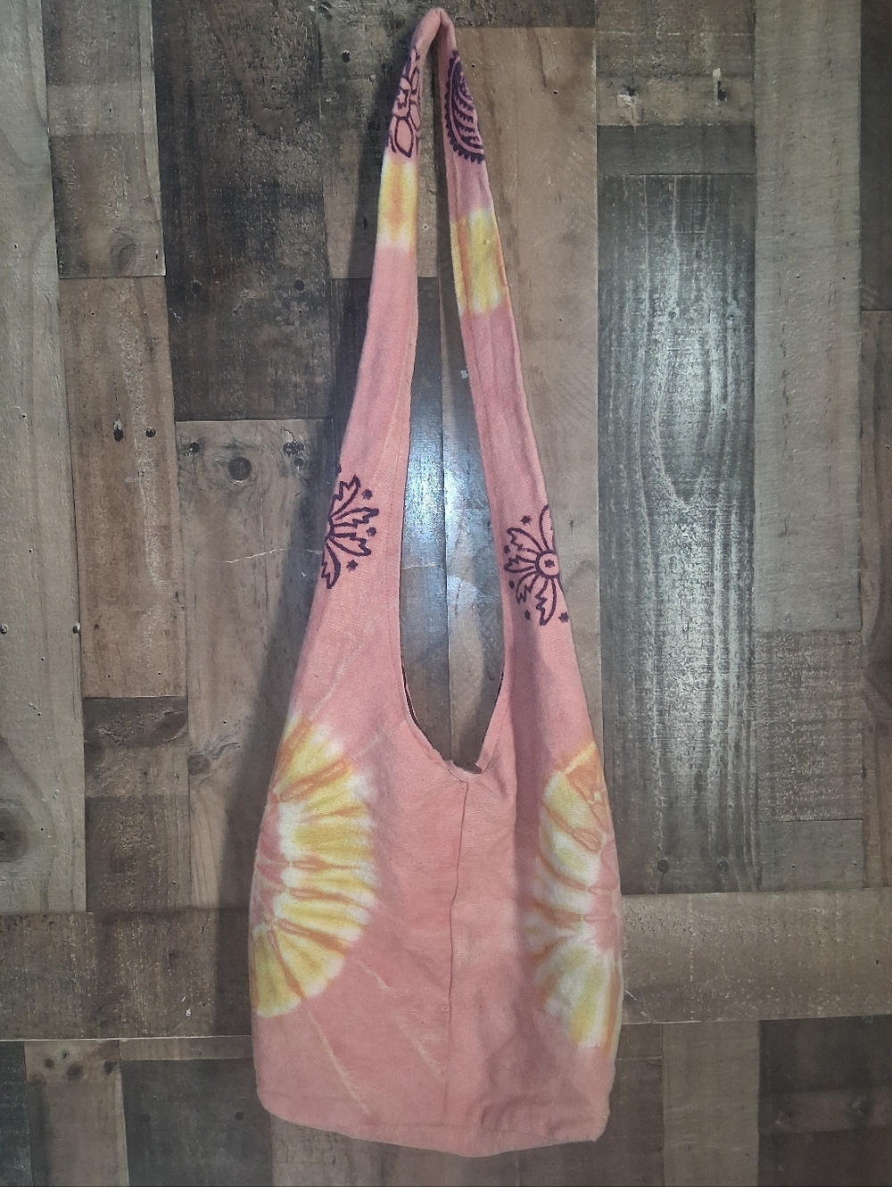 Boho Tie-Dye Pink & Yellow Cotton Shoulder Bag